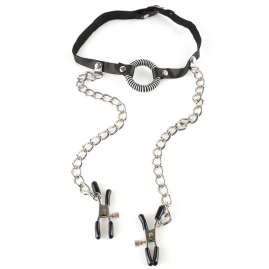 Кляп с зажимами O-Ring Gag &amp; Nipple Clamps